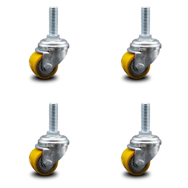 Low Profile Polyurethane 35mm Wheel 1/2 Inch Threaded Stem Caster SCC, 4PK